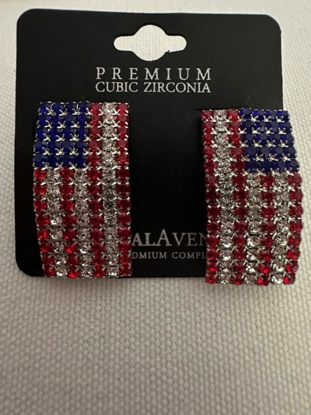 Premium Cubic Zirconia American Flag Crystal Earrings - Red, White & Blue